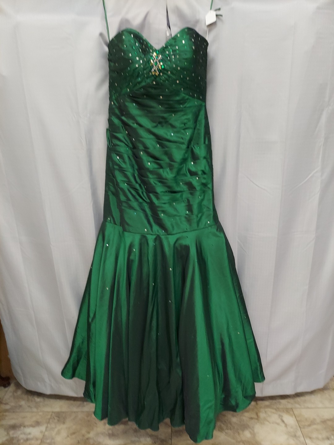 Maorilee Hunter Green Gem/sequence 15/16 Torso Dropped Mermaid Dress