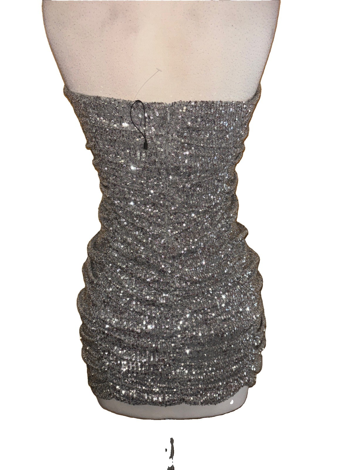 Zara Limited Edition Silver Sequin Ruched Mini Dress Size Medium