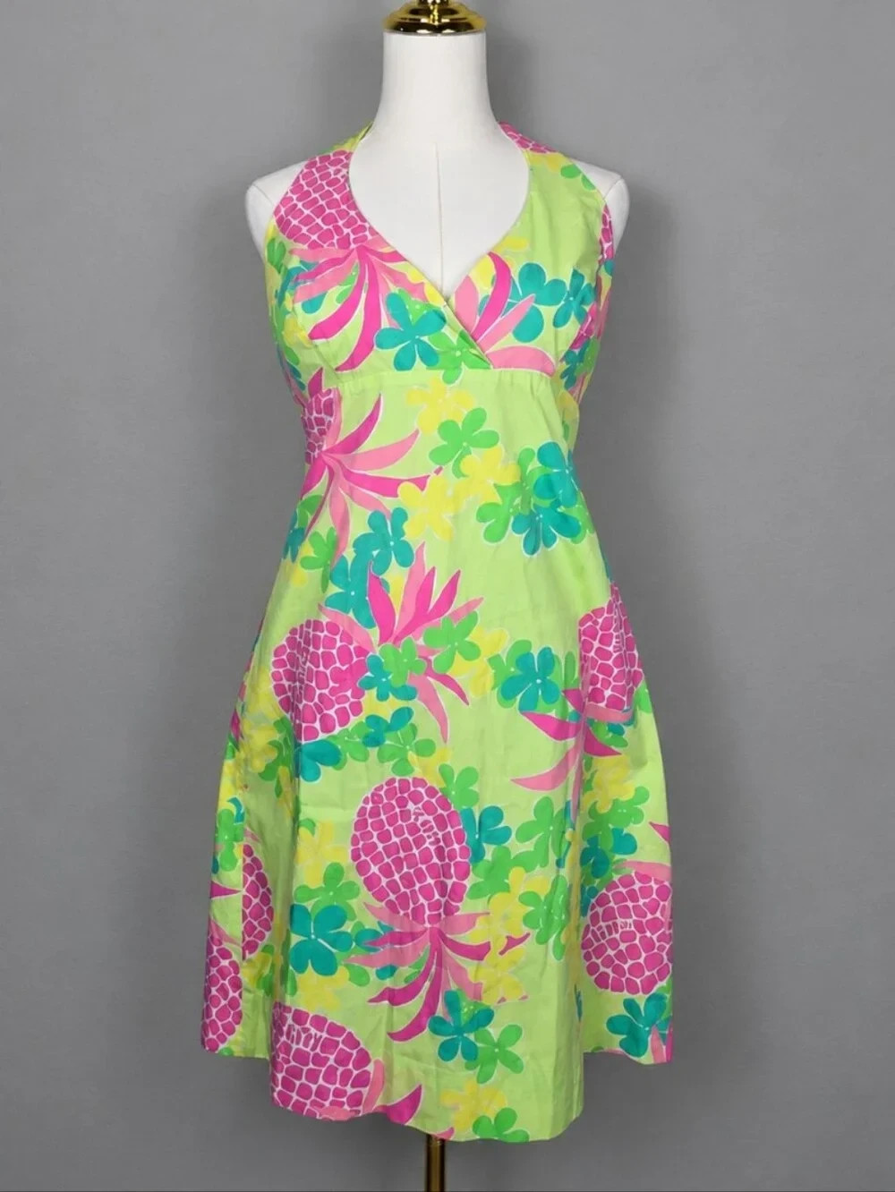 Lilly Pulitzer Home Slice Pineapple Halter Dress Cotton Women’s Size 8