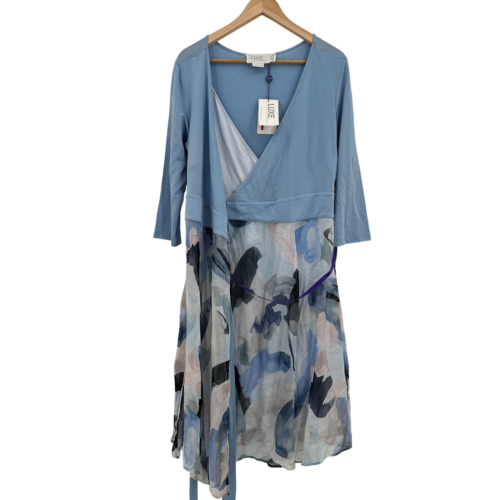 Seraphine Luxe Demelza Combo Wrap Maternity Nursing Dress Blue Floral 8 US NWT