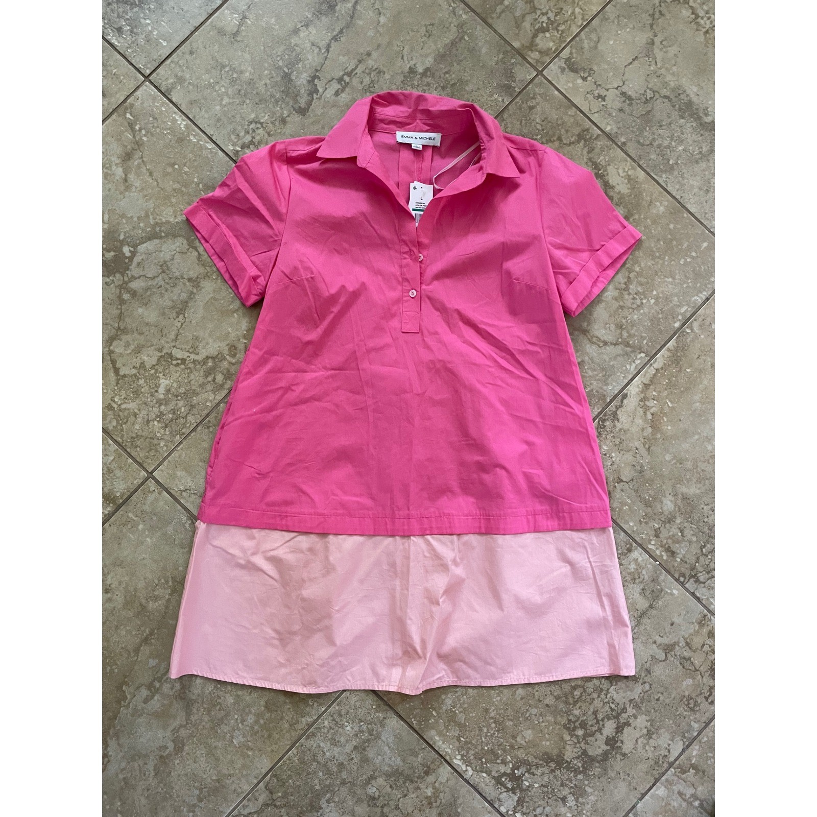 Emma & Michele Azalea Pink Colorblock Short Sleeve Shirt Dress D0528258E Large