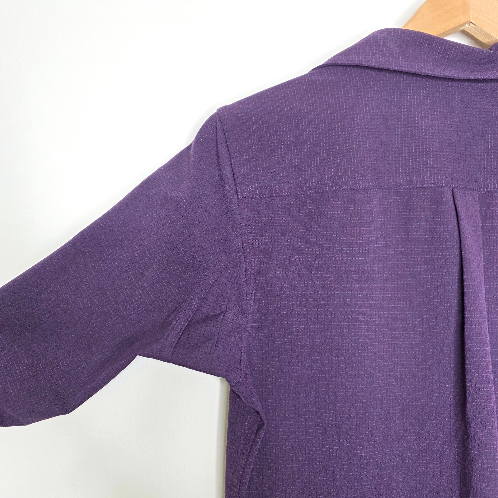 Duluth Trading Breezeshooter Purple Long Sleeve Snap Front Dress with Pockets