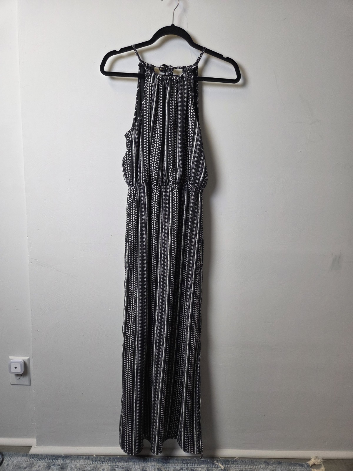 Pink Rose Black And White Tribal Print Maxi Dress