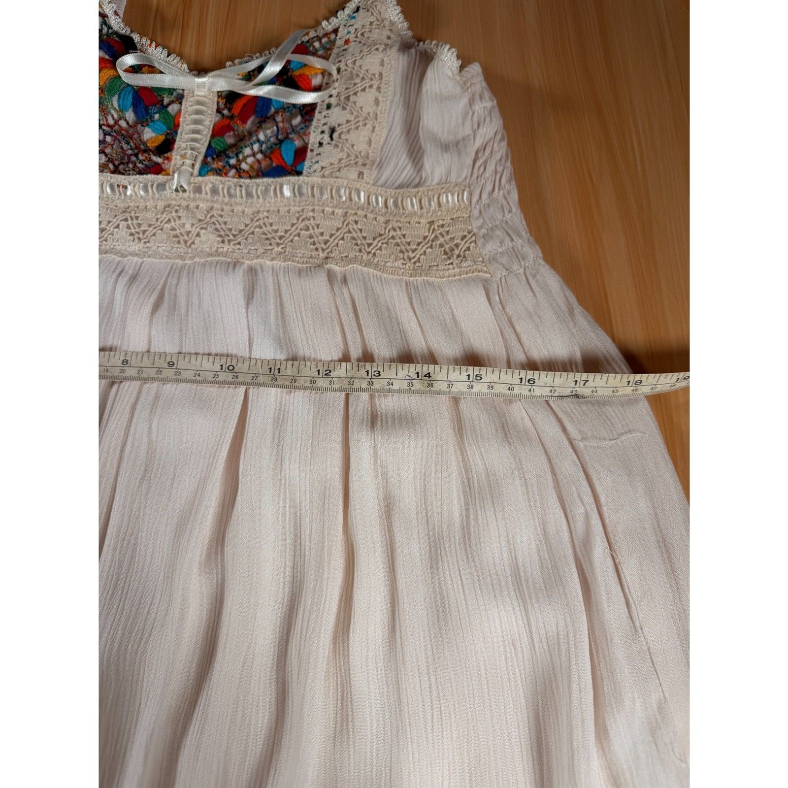 Women’s White Boho Embroidered Peasant Dress | Lace Trim Empire Waist