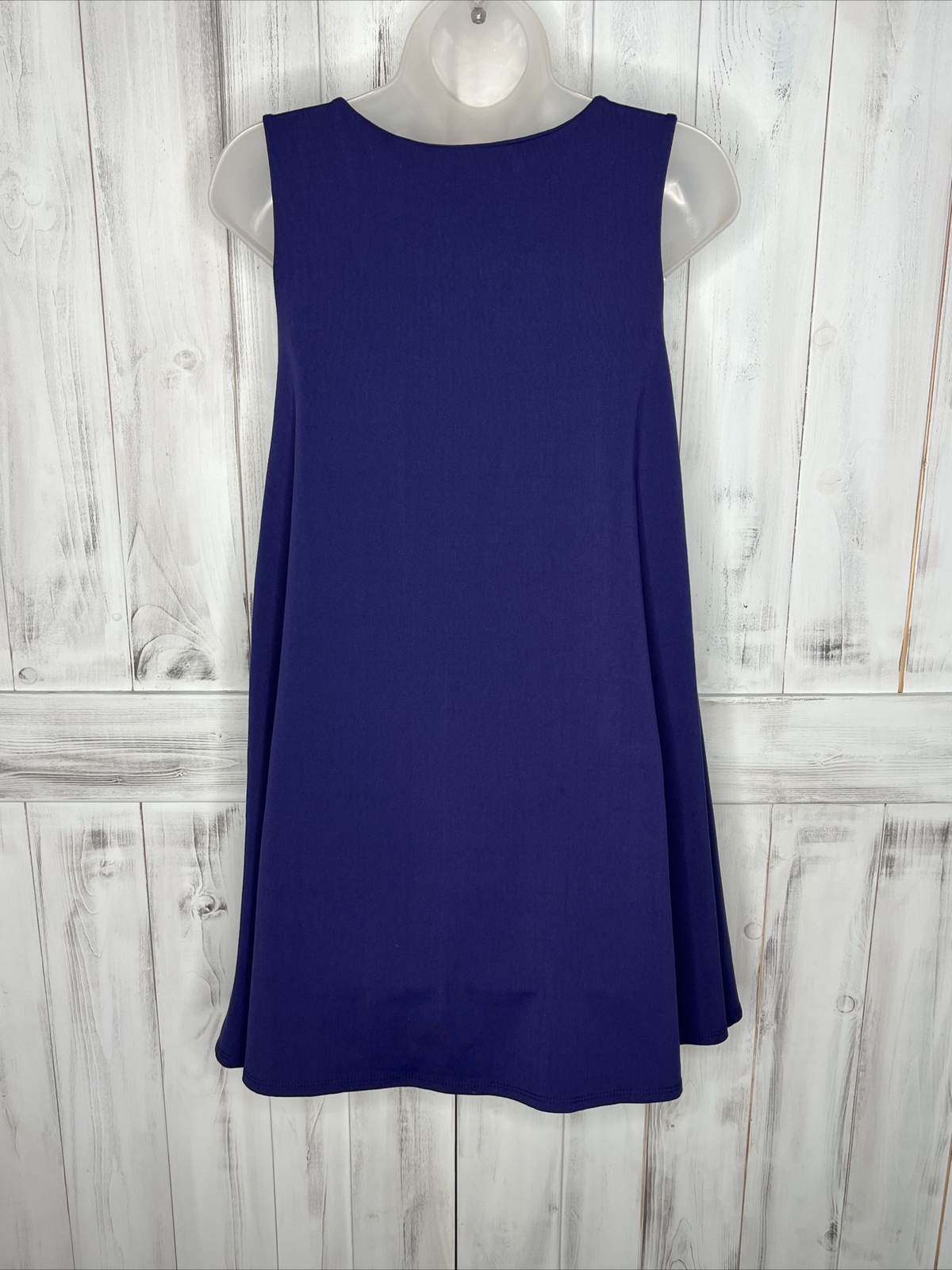SUSAN MONACO NAVY BLUE SLEEVELESS BOAT NECK A-LINE SHIFT DRESS STRETCH KNIT XS