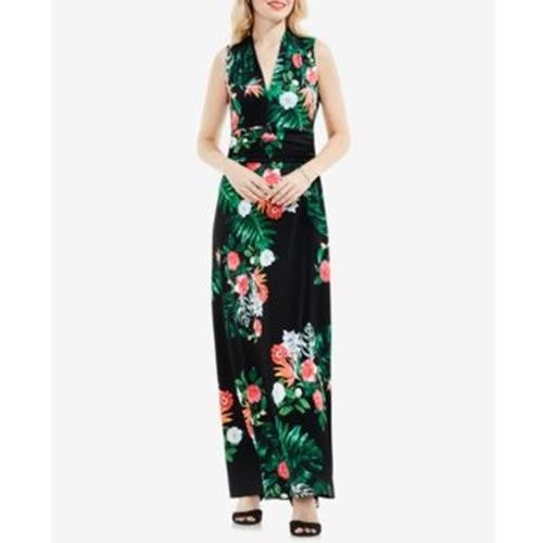 VINCE CAMUTO Surplice Floral-Print Sleeveless Maxi Dress, XS Black