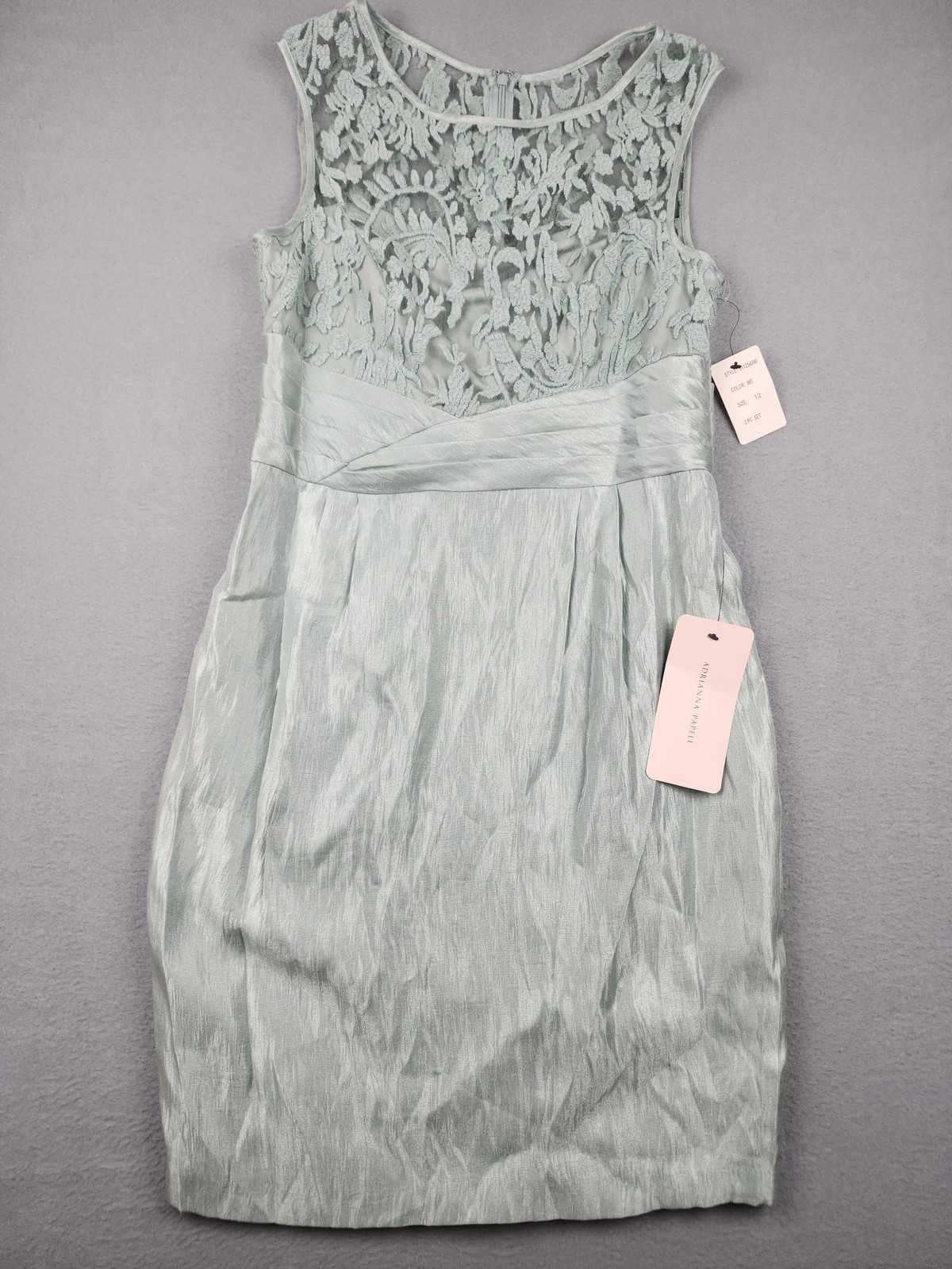 Adrianna Papell Dress Womens 12 Green Floral Lace Sheath Knee Length Formal NWT