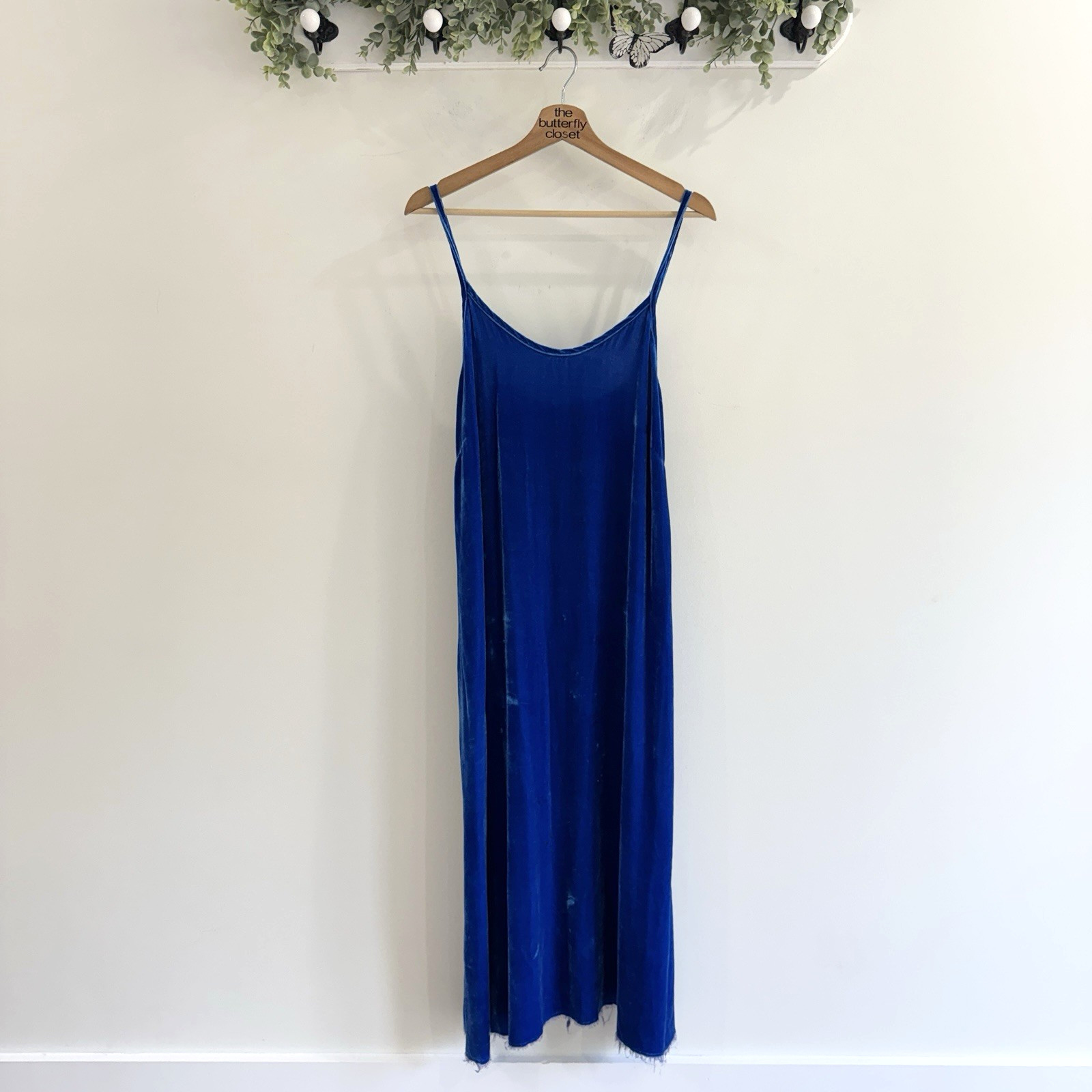 Love Tanjane Royal Blue Velvet Silk Blend Strappy Midi Dress #LH