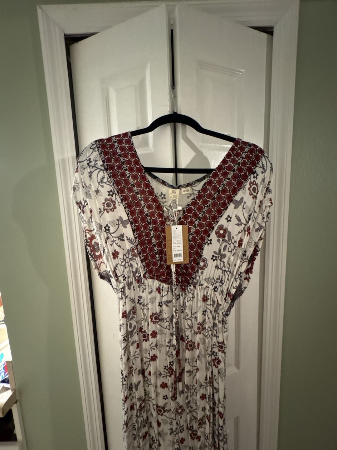 Beach By Exist Floral Print V-Neck Maxi Dress Ivory/Red