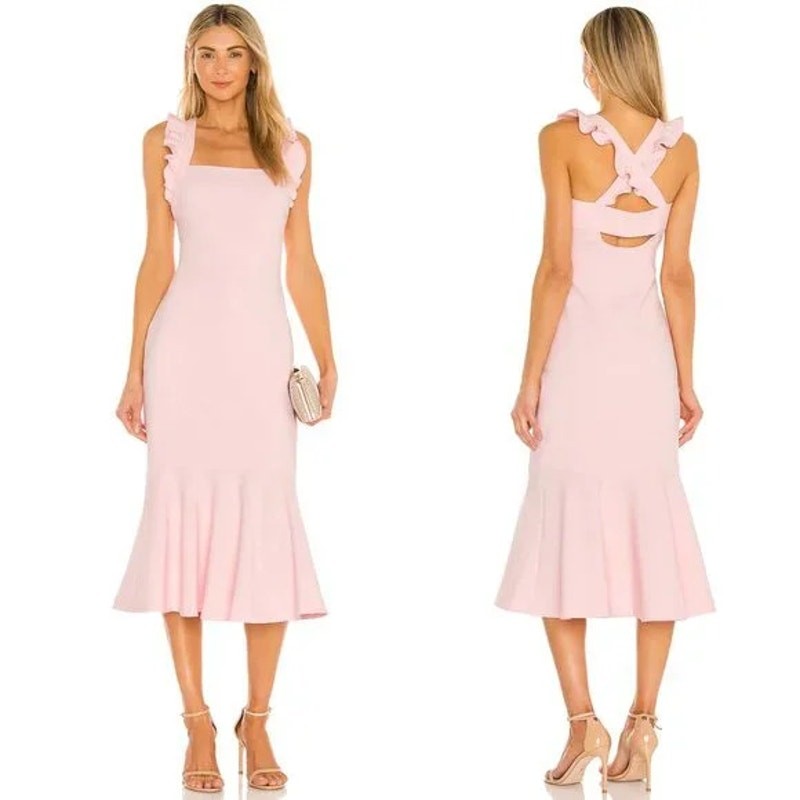 LIKELY Hara Dress in Rose Shadow Pink Ruffle Strap Size 4 Formal Midi Mermaid