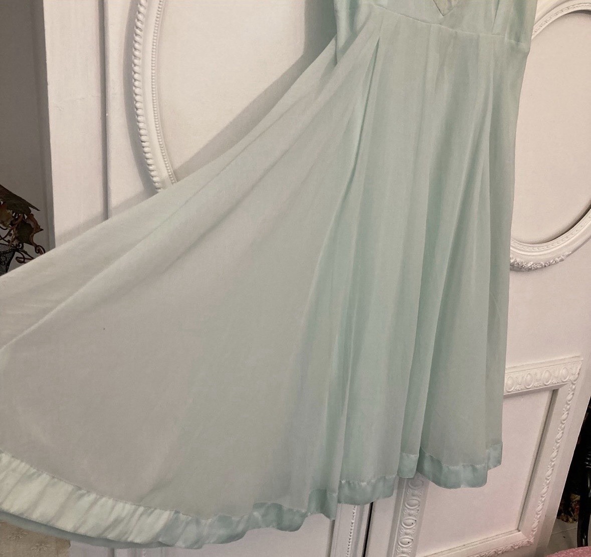 Vila Slip Dress Women’s Sz S Aqua Sky Blue Fairy Coquette Deep V Neck Silk Look