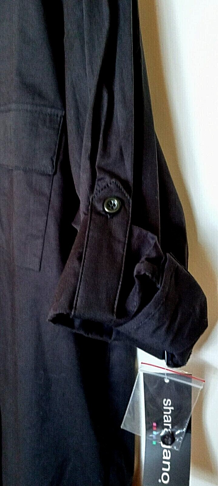 Sharagano 97% cotton, 3% spandex solid black 3/4 sleeve shirt dress Size 10
