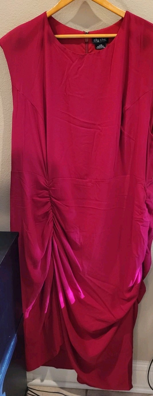 NWT City Chic Side Split Midi Dress Crimson Red Plus Size L / 20 Ruched Formal