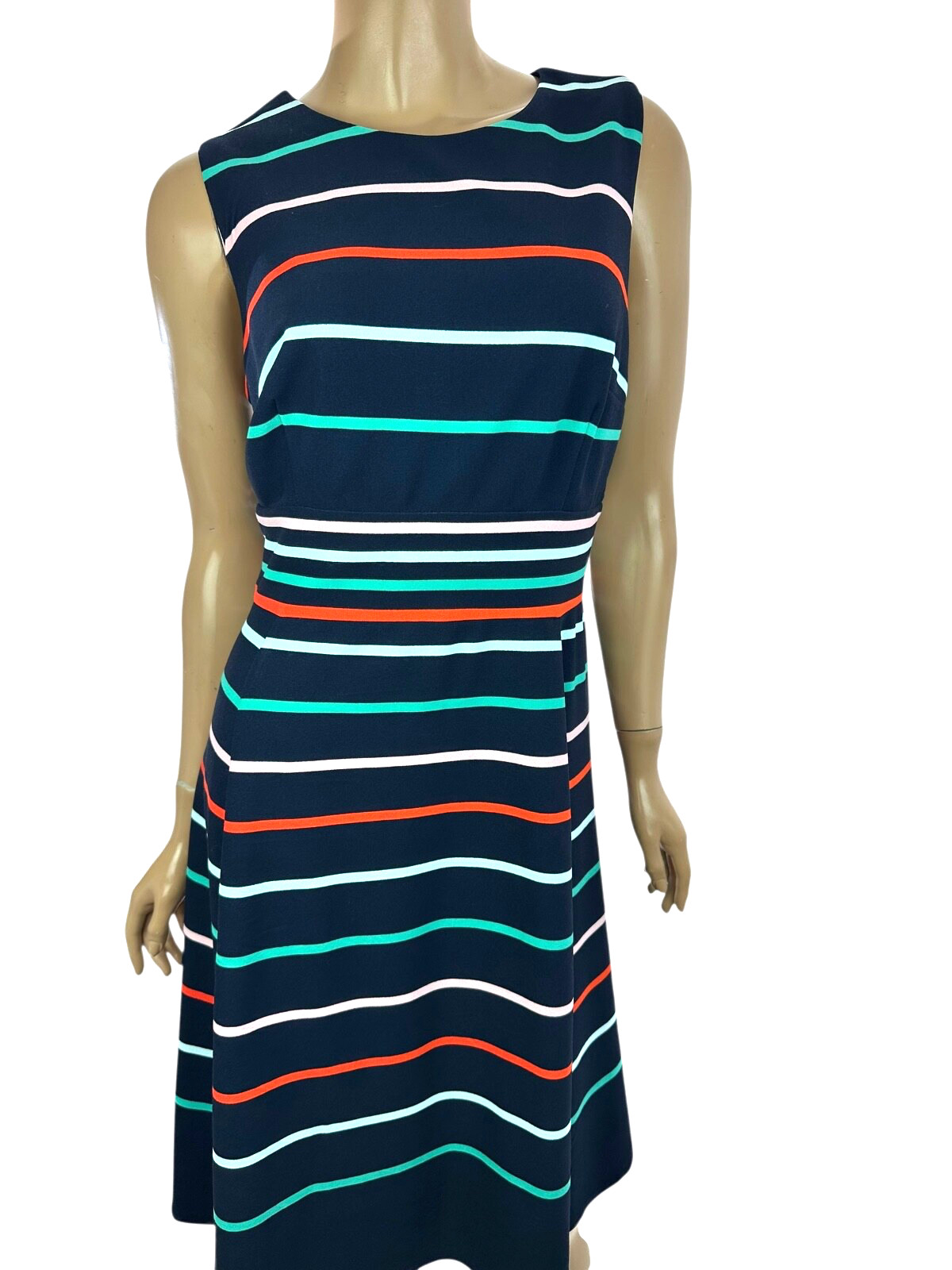 Sandra Darren Size 10 Sleeveless Dress Navy Blue,Green, Pink ,Red Stripe