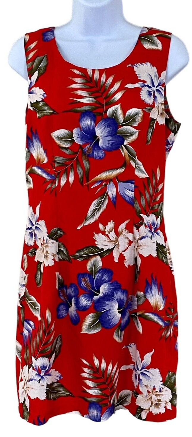 Ky’s Hibiscus Floral Hawaiian Shift Dress Made In Hawaii Luau Cruise Medium