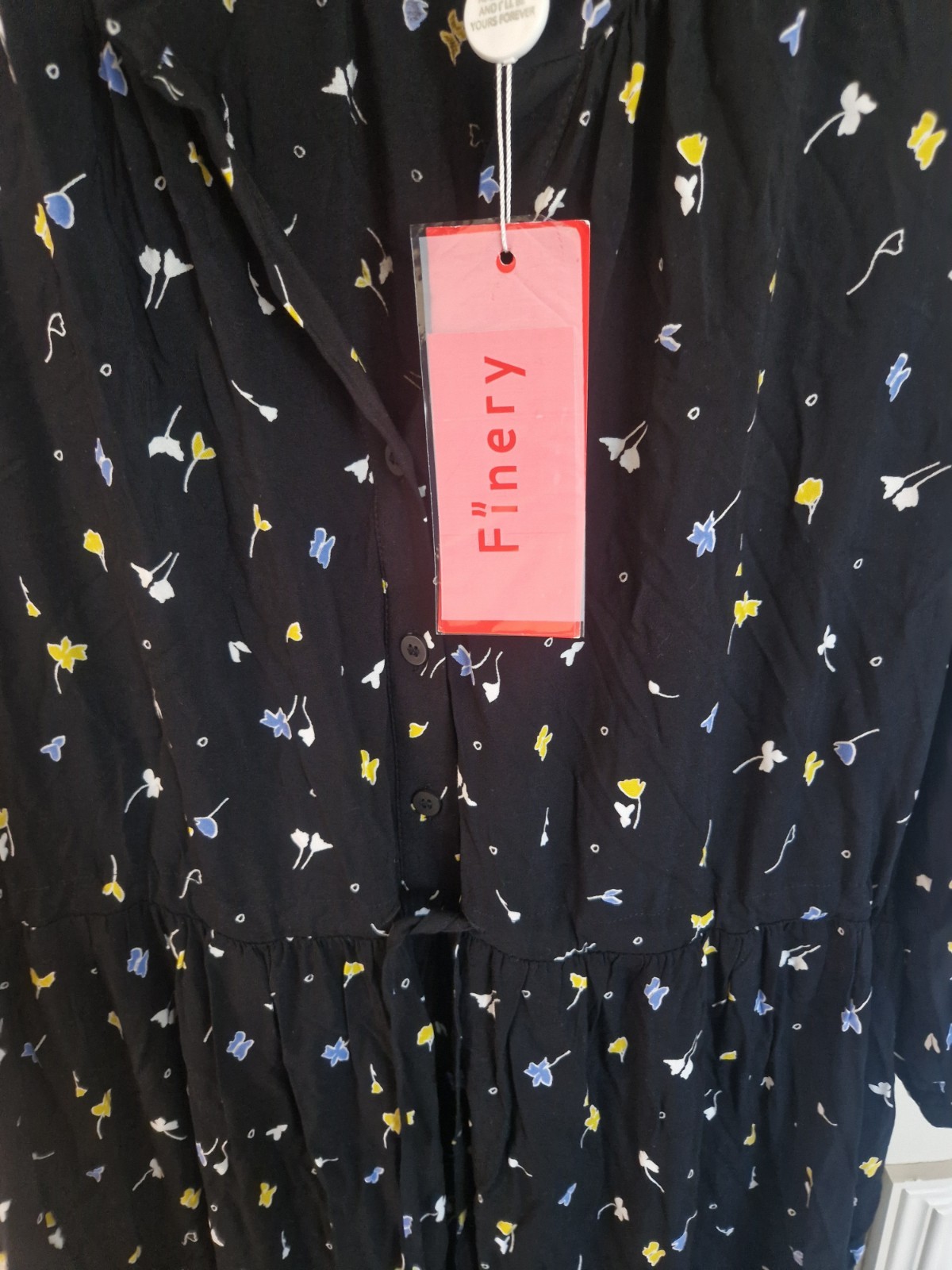 Finery Dress Size 14 Black Colour Pattern Midi Long Button Up Spring Summer
