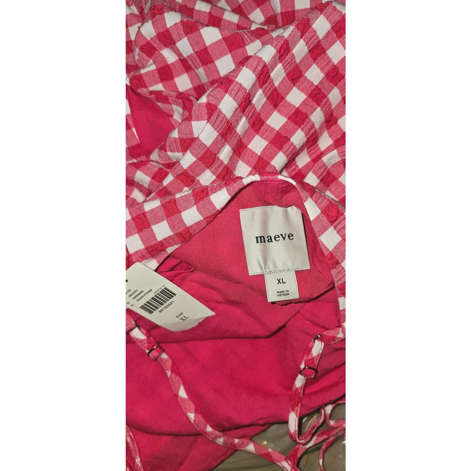 NWT Anthropologie Apron-Style Mini Dress $148 X-LARGE Raspberry Gingham