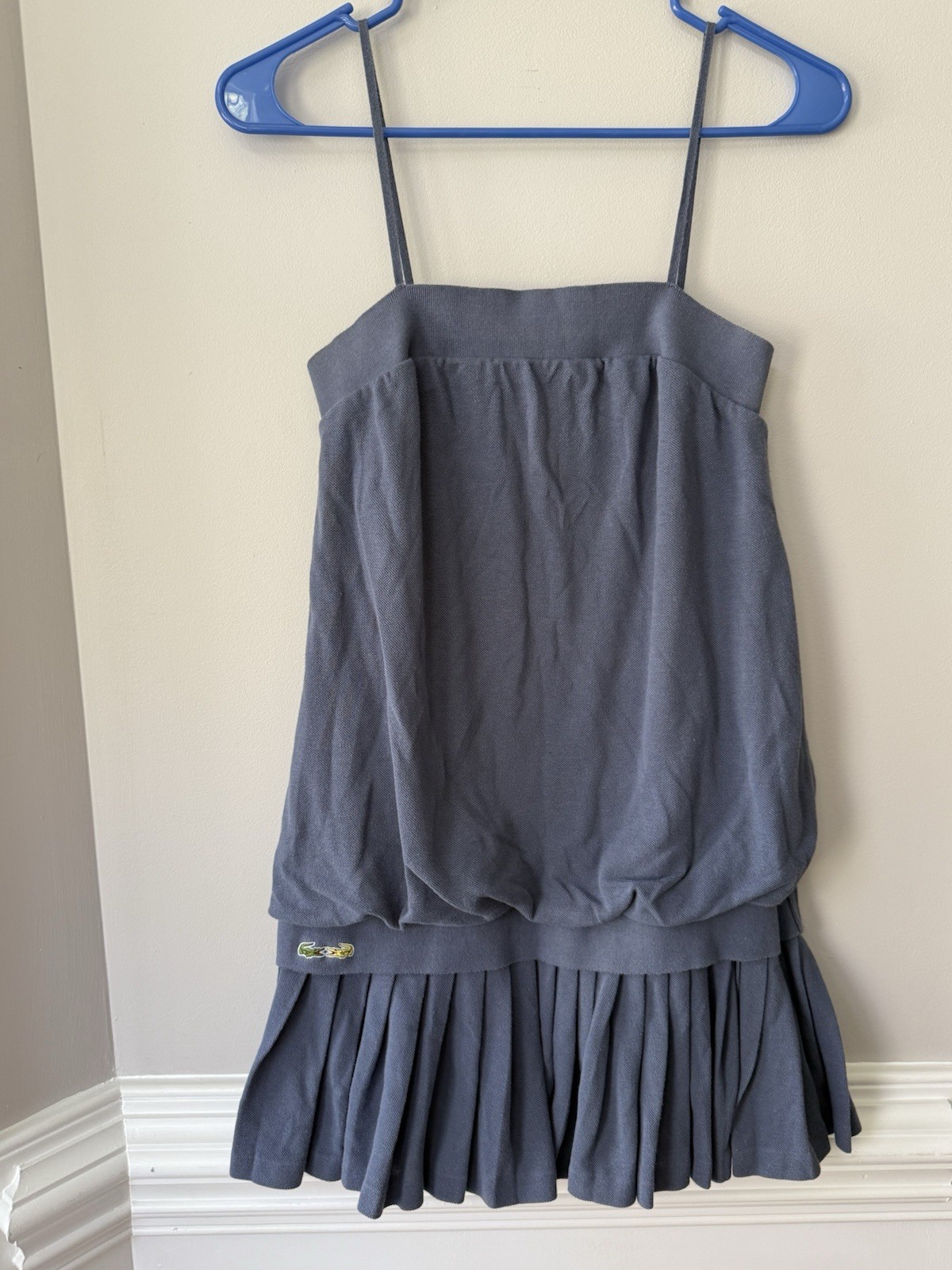 Lacoste + Malandrino Women’s Spaghetti Strap Pleated Mini Dress Grey Size M
