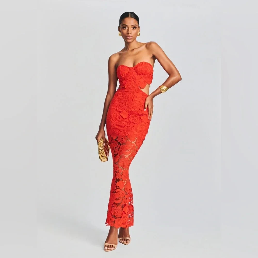 Amable by Mable Red Lace Cutout Dress Wedding Summer Cocktail Party Elegant