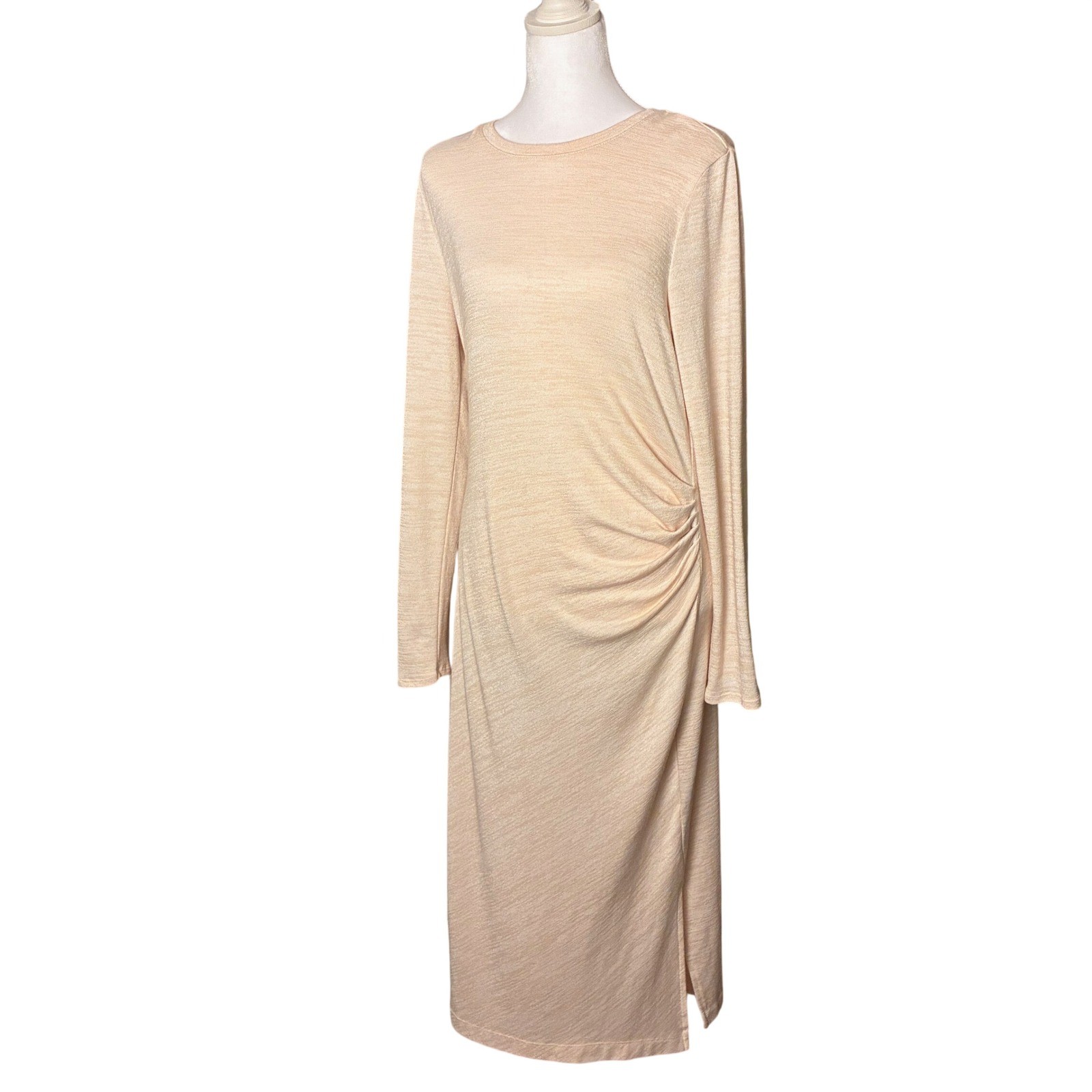 Banana Republic Womens Peach Heathered Ruched Side Long Sleeve Midi Dress M