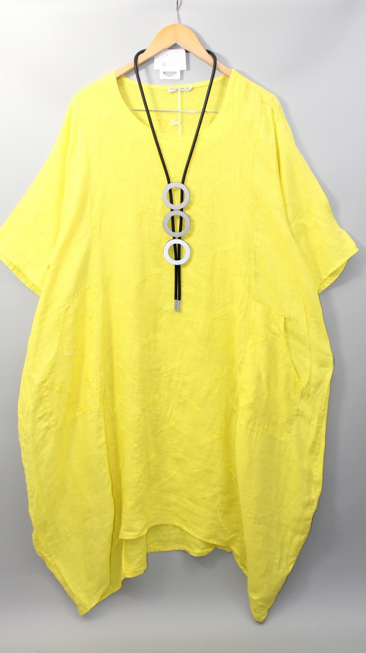 Moonshine linen dress balloon dress size 48 50 52 lagenlook size 4 yellow pockets