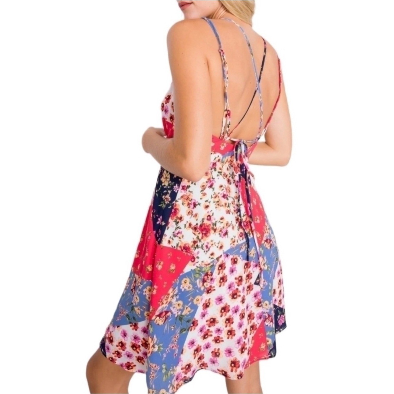 Gilli Anthropology Floral Patchwork Back-Tie Sundress Small Boho Mini Dress