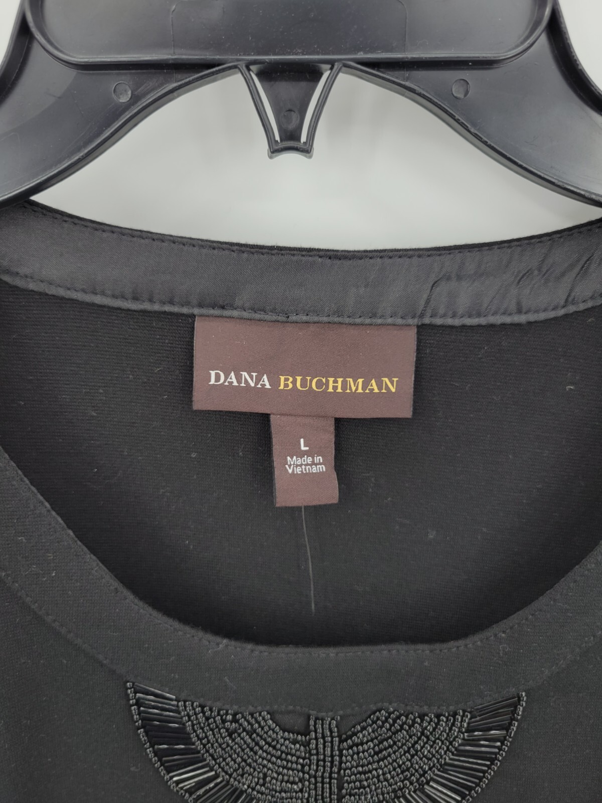 Dana Buchman Dress Womens Large Black Beaded Cap Sleeve Sheath Modern NWT