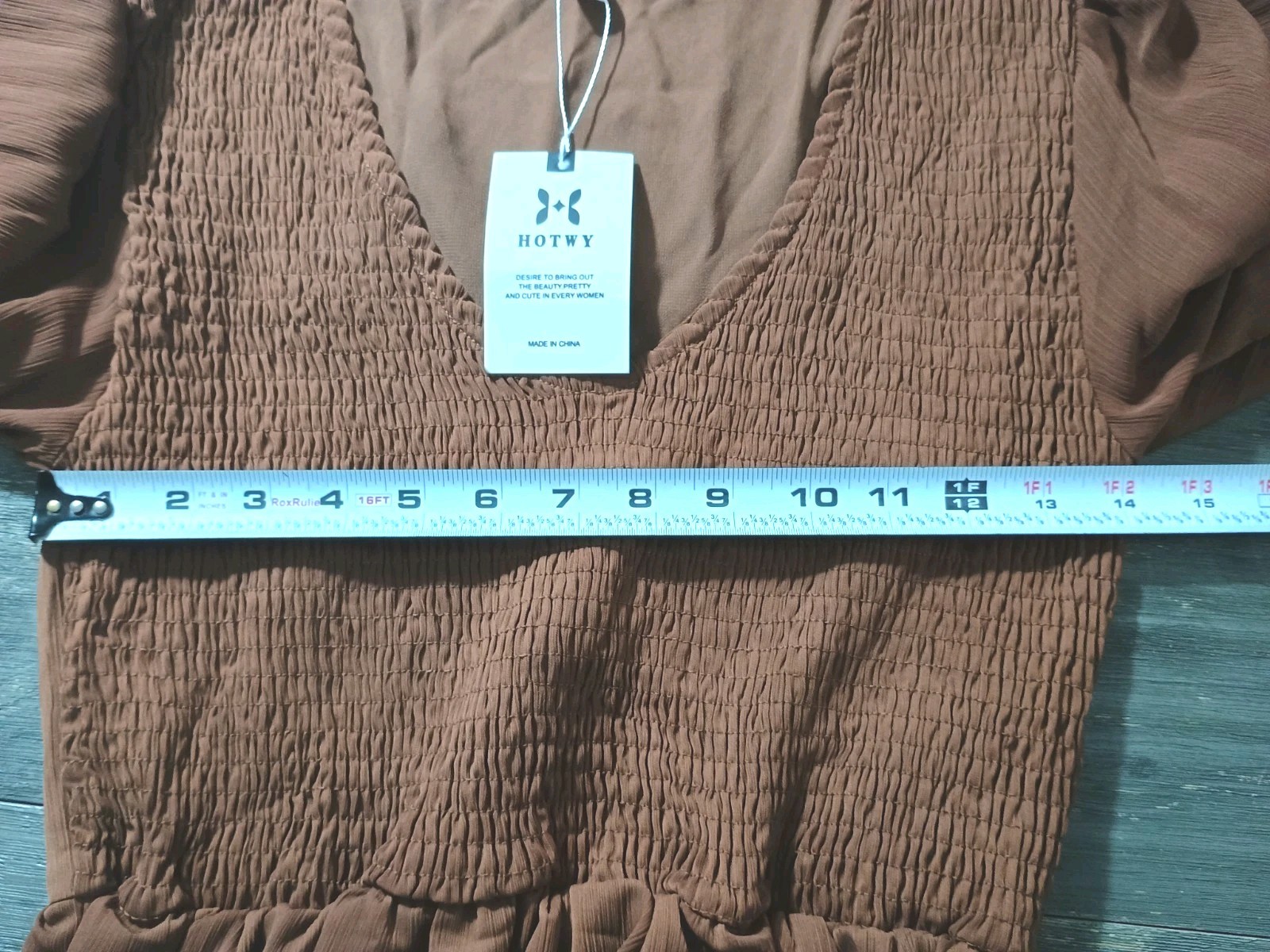 Hotwy Brown Square Neck Long Lantern Sleeve High Waist A Line Dress Size Small