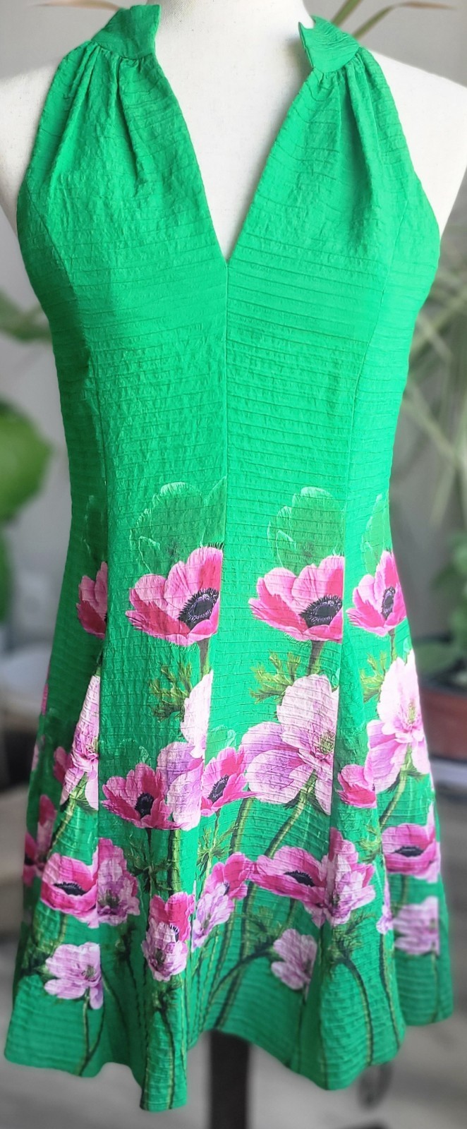 Violet Weekend Floral Halter Dress | Vibrant Green & Pink Mini Dress | NWOT S