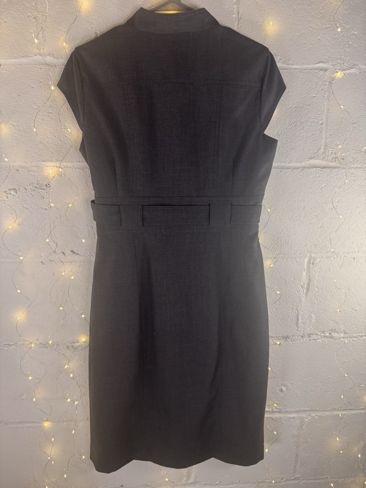 Calvin Klein Gray Sheath Dress Belted Button Front Career Office Midi Dress