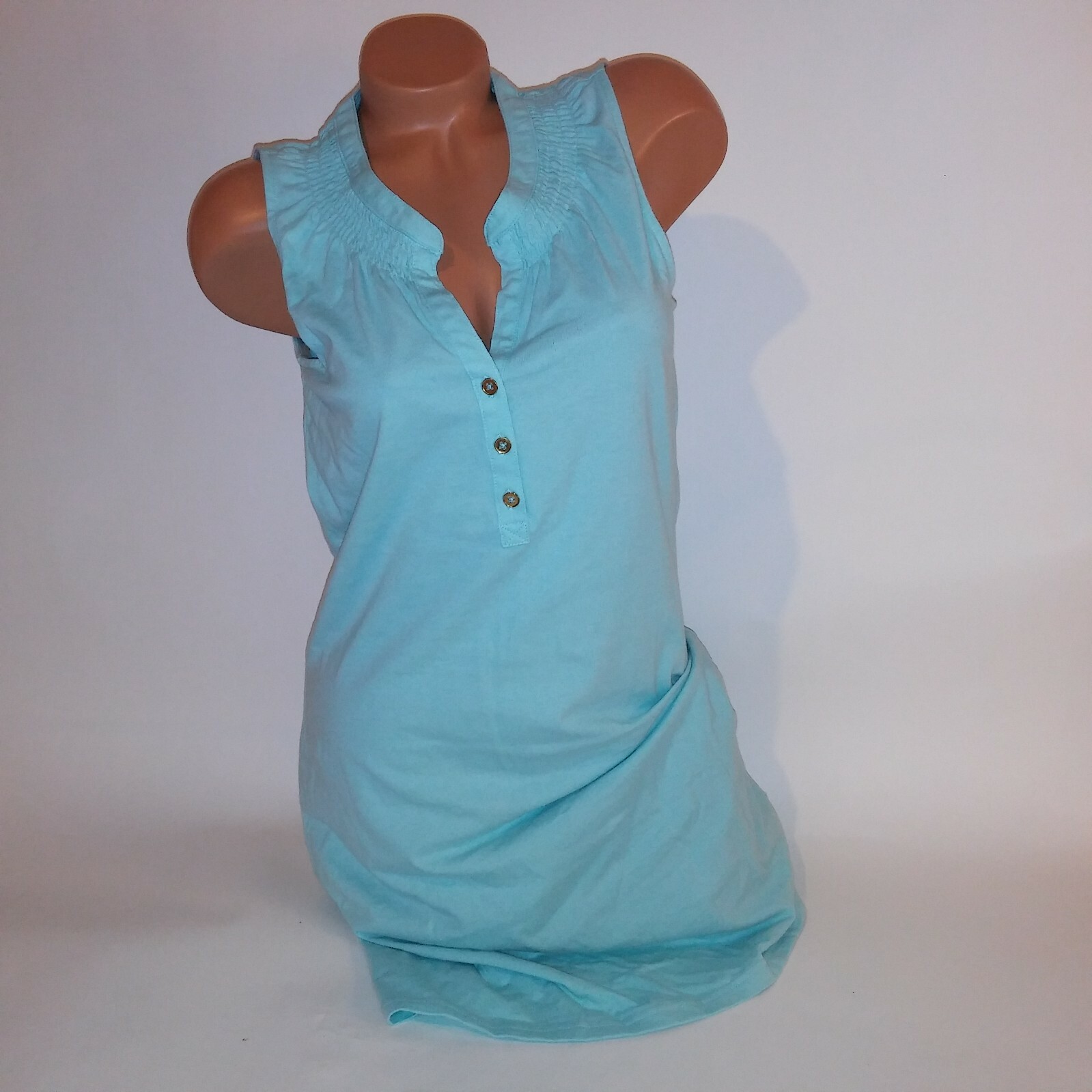 Basic Editions Dress Light Blue Sleeveless Button Top New