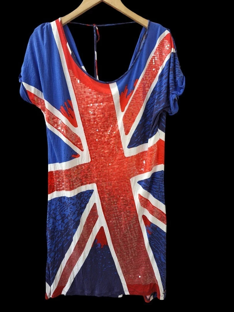 BNWT Rare Geri Halliwell Next Union Jack Sequin Dress Coronation Patriotic UK 8