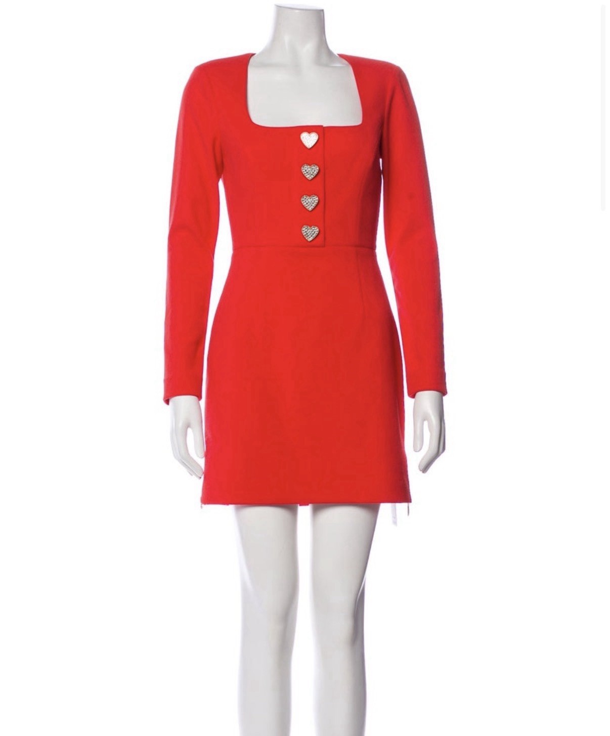 Rebecca Vallance Red Long-Sleeve Mini Dress with Heart Buttons XS $545
