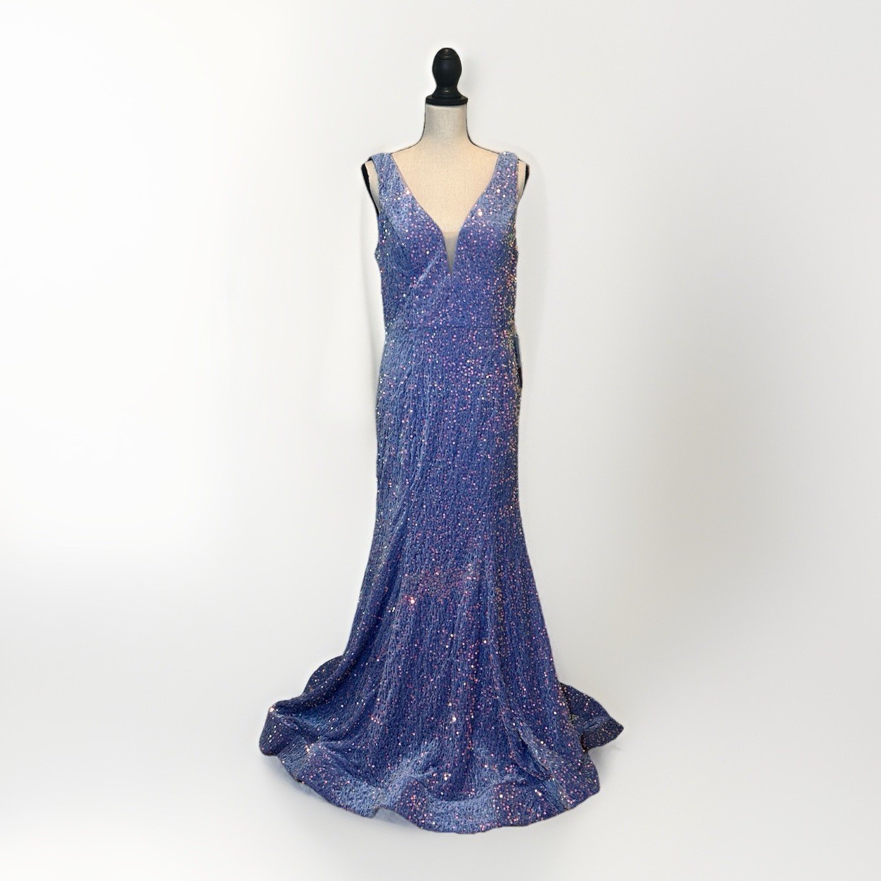 Stacees Dress Women’s 12 Long Velvet Sequin V-Neck Trumpet/Mermaid Sweep Train