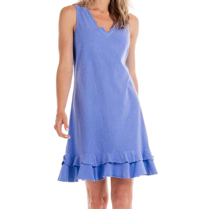 Fresh Produce large peri blue sunrise cotton flounce v neck dress $68 nwt new l