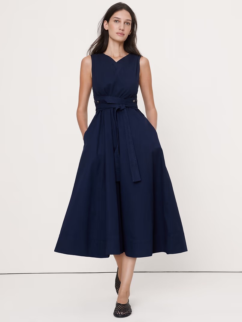 NWD Banana Republic Cotton Canvas Midi Dress, NAVY BLUE SIZE M #873211 A0620H