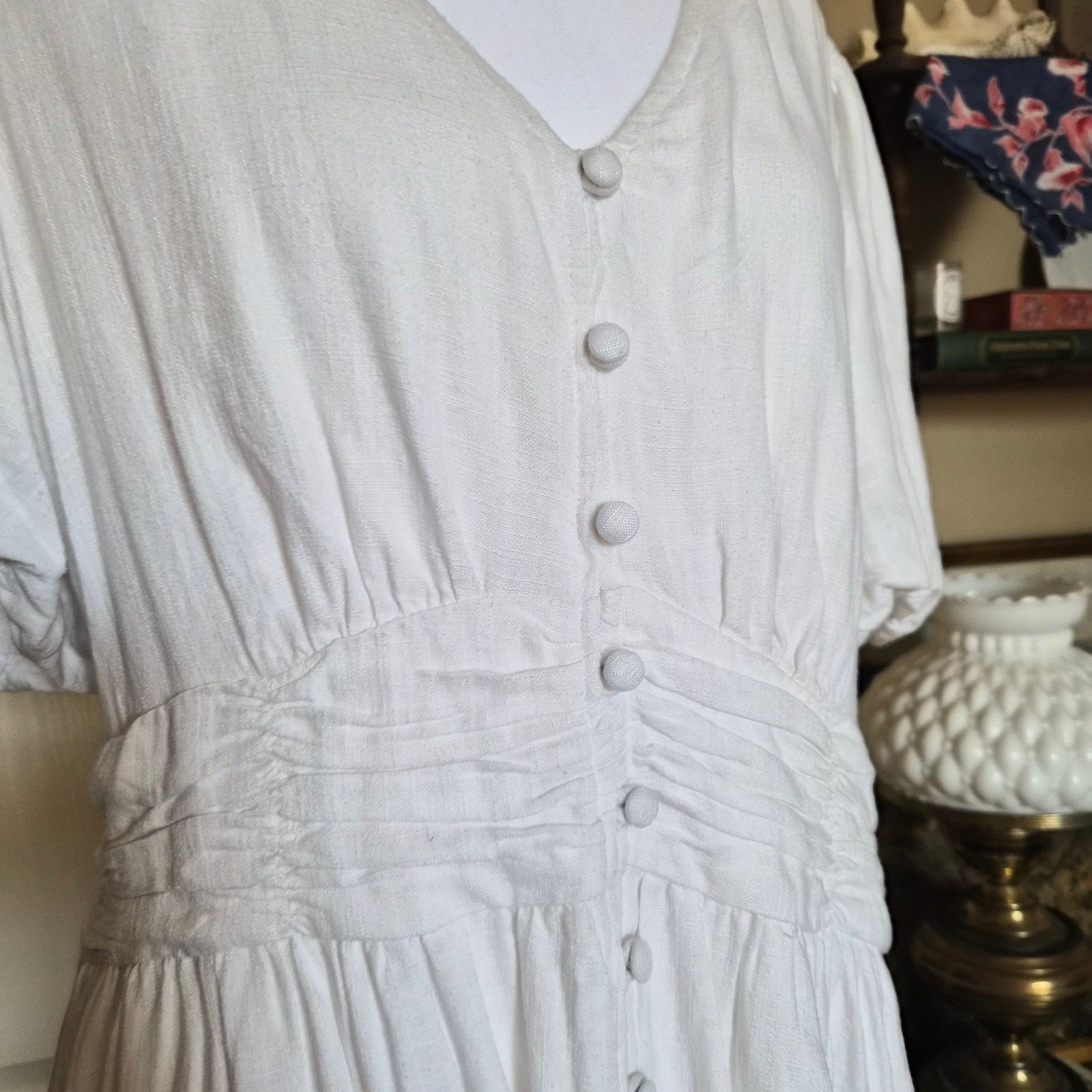 LOFT Ann Taylor White Cottagecore Linen Dress Size 12