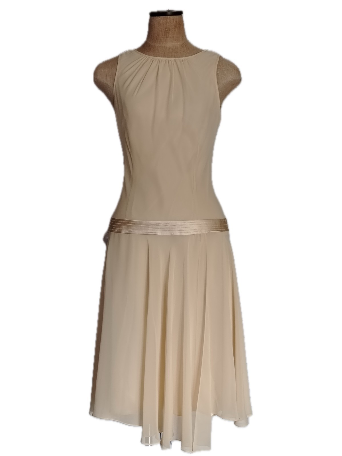 Liz Claiborne vtg 90s Flapper Dress size 10 Sleeveless Drop Waist Beige lined