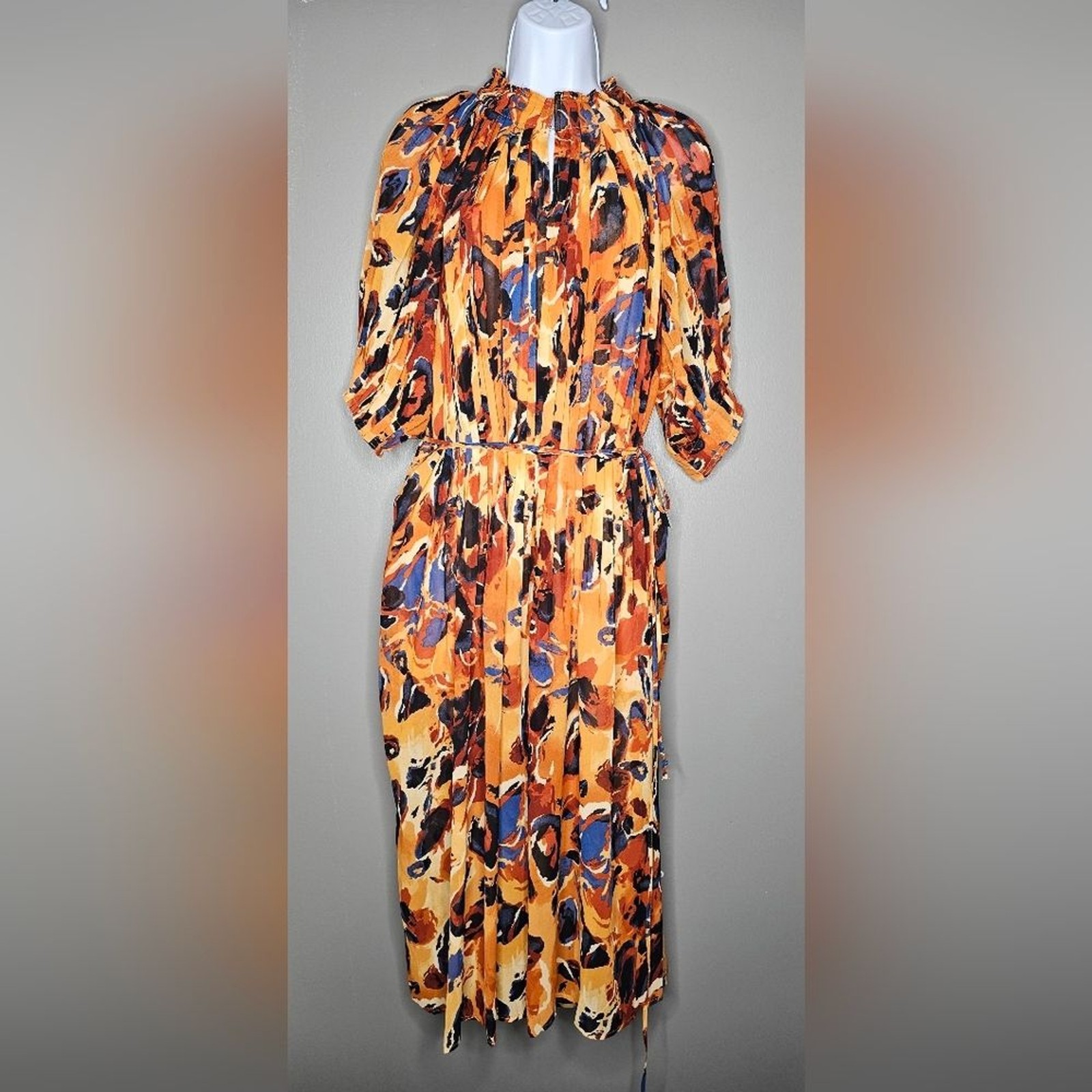 WORTHINGTON Multicolor High Neck Chiffon Pleated Midi Dress. Size:XL NWT