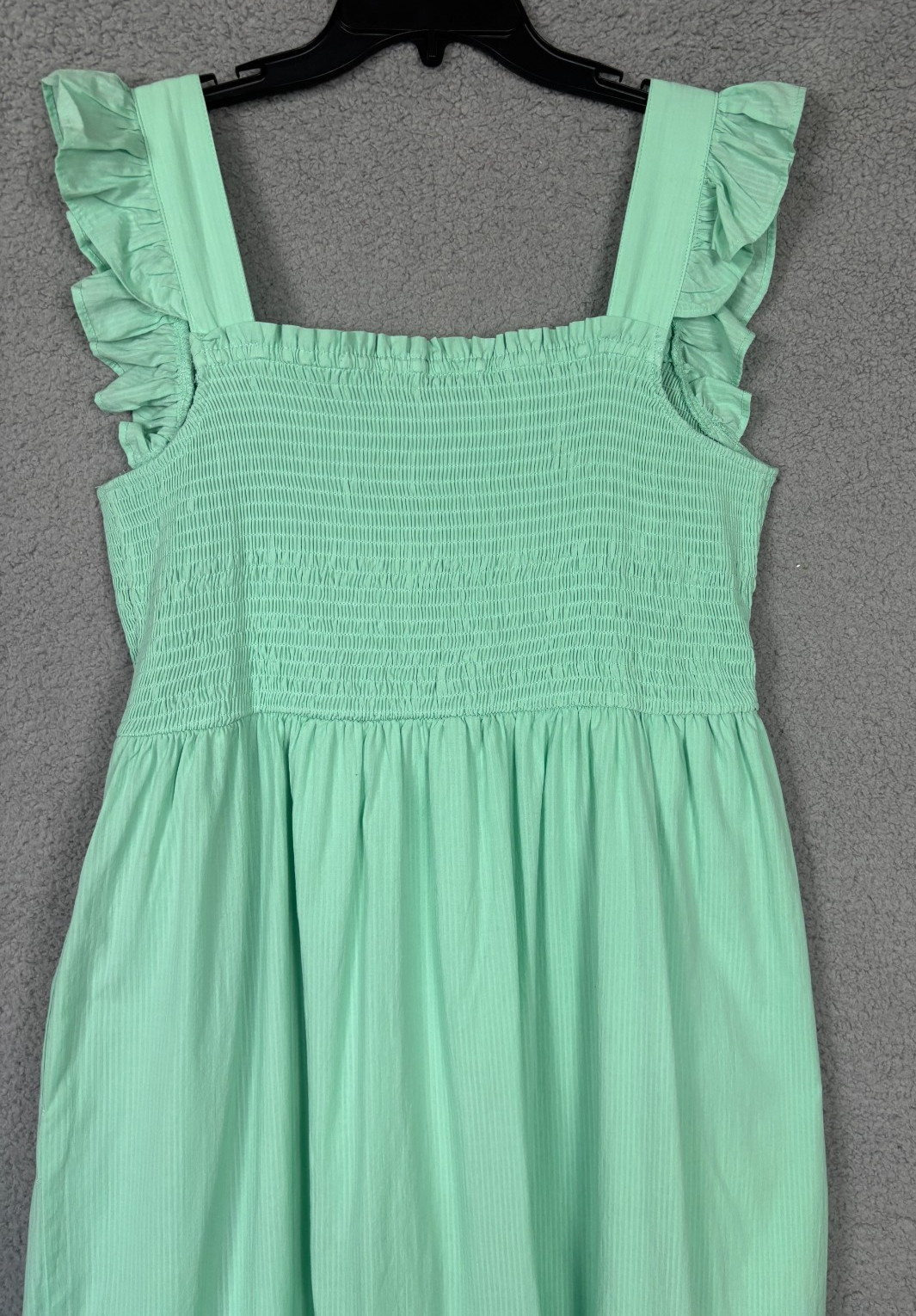 On 34th Plus Size Woven Solid Smocked Ruffled MIDI Dress 1X Sea Mist Green NWT’s