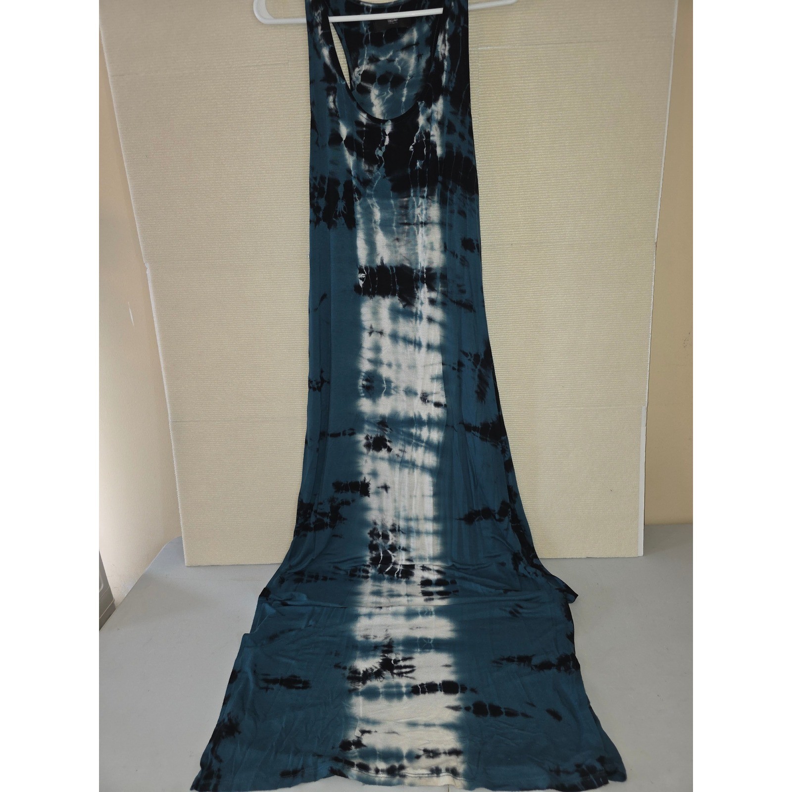 Mossimo Womens Tie Dye Maxi Dress Teal Black White Racerback Sleeveless Medium