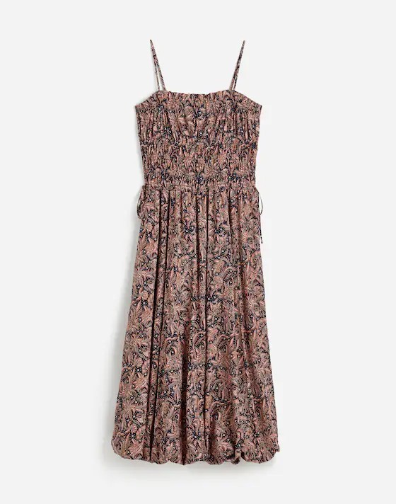 Madewell Smocked Bubble Hem Midi Dress Paisley Berry Sz 10 NWT