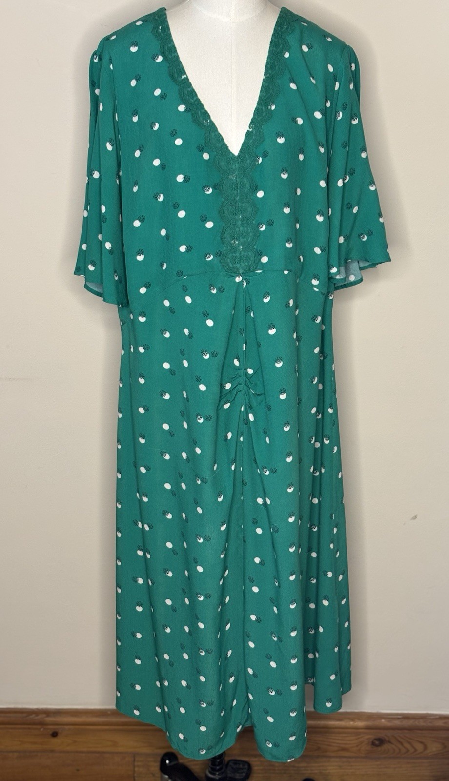 Monsoon Clemence Green Spotty Fit Flare Dress Uk20 NWT Floaty Boho Party