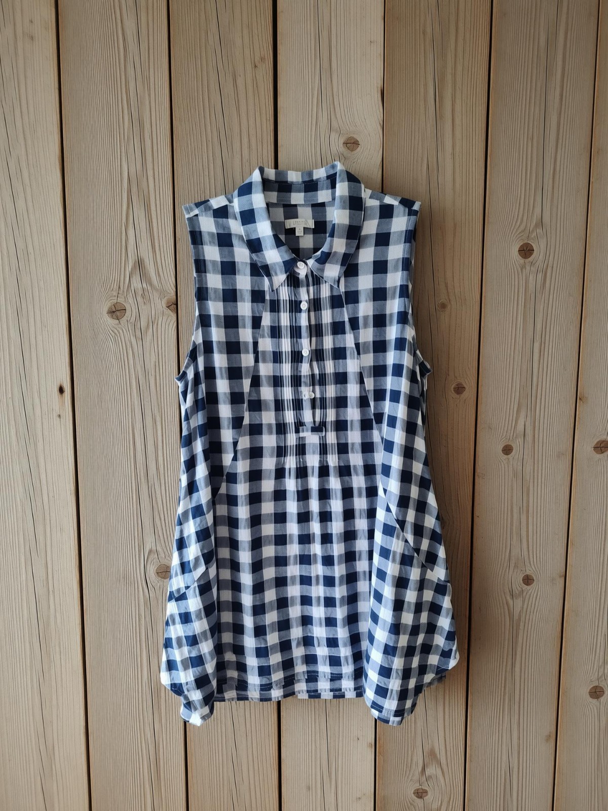 Casual Studio Button Up Top Medium M Gingham Check Plaid Sleeveless Shirt