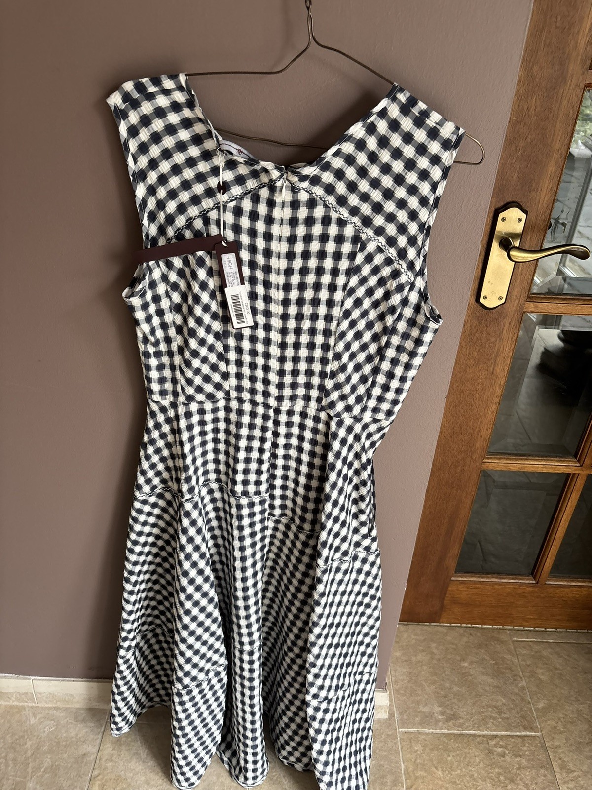 ✨High Tech – Claire Campbell Navy Gingham Dress IT44 UK12