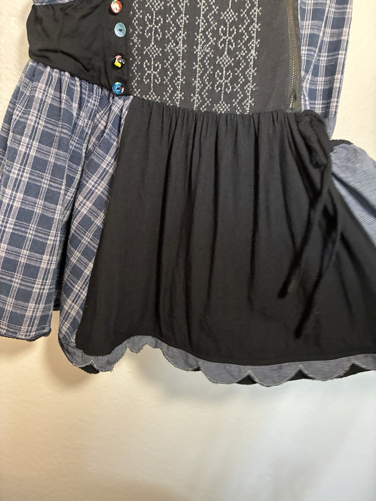 Desigual Plaid Patchwork Sleeveless A-Line Dress Size M Blue/Black Zip Pockets