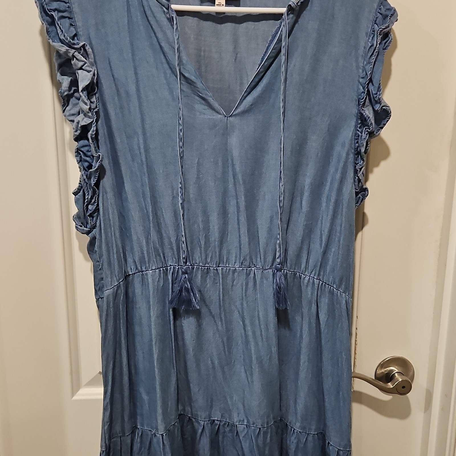Nanette Nanette Lepore Women’s Blue Denim Lyocell V-Neck Ruffle Midi Dress XL