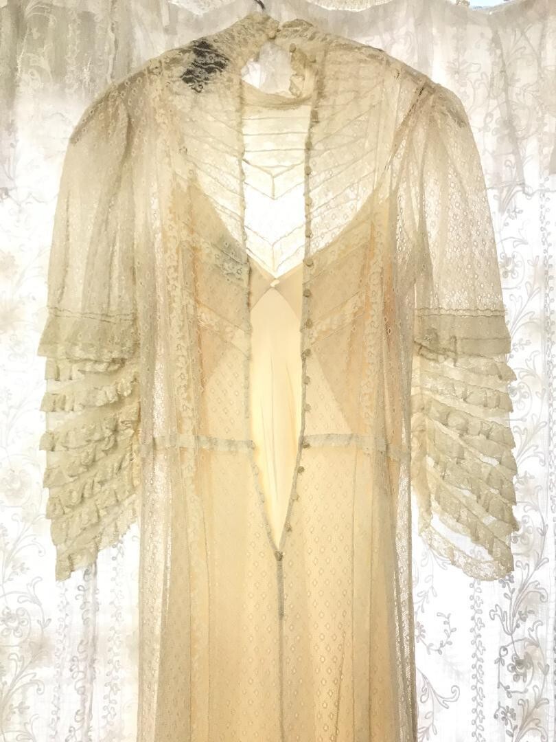 RRL RALPH LAUREN 100% Silk See-through Lace Ruffle Long Dress Women 2 Off White