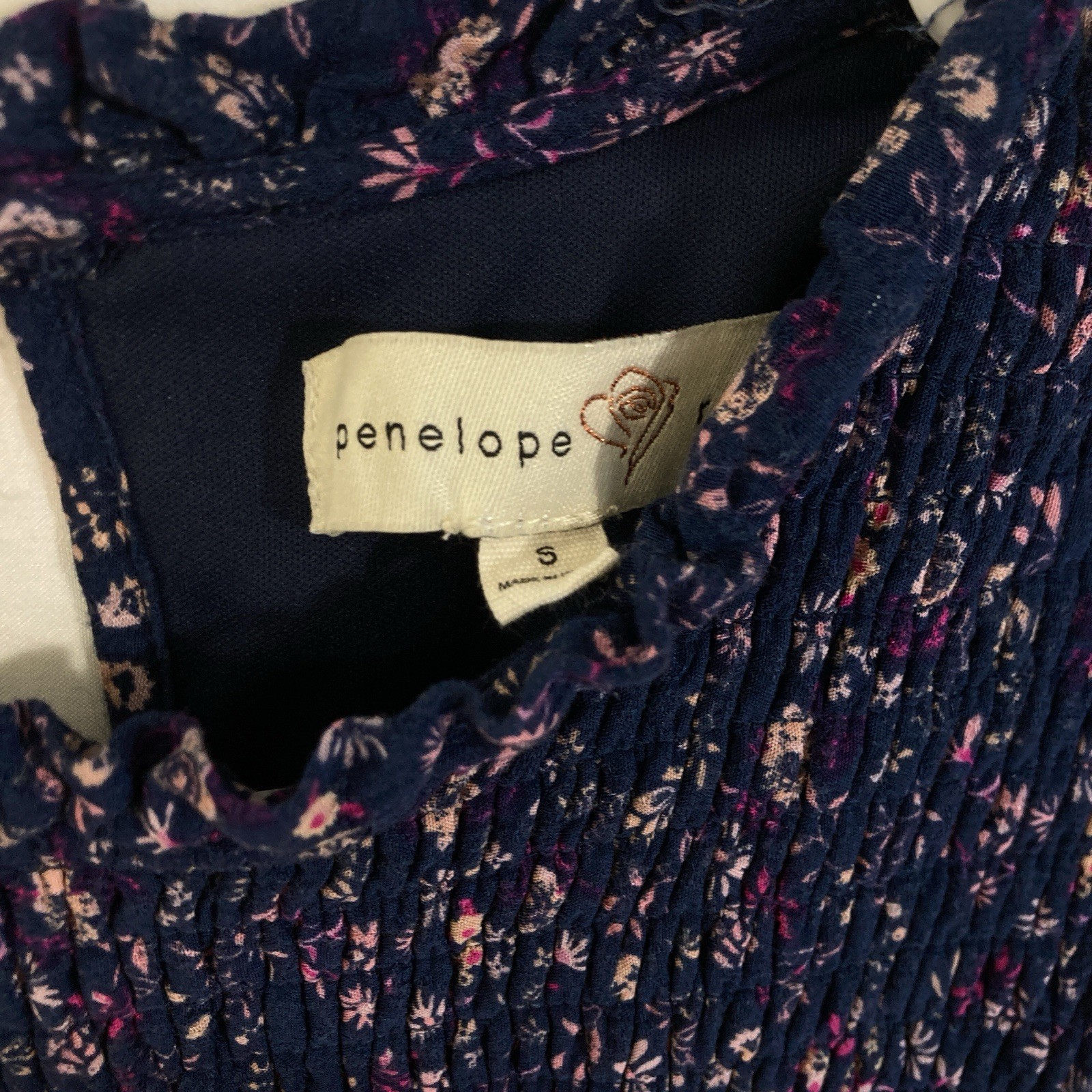 Penelope Rose Drop Waist Prairie Cottage Ditsy Floral Smocked Navy Dress Women S