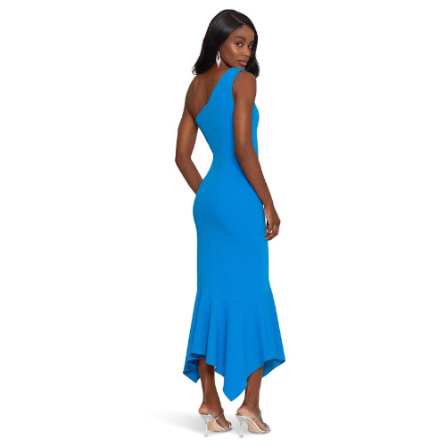 Xscape Blue Asymmetric Ruffle High Low Hem Formal Evening Gown Size 8
